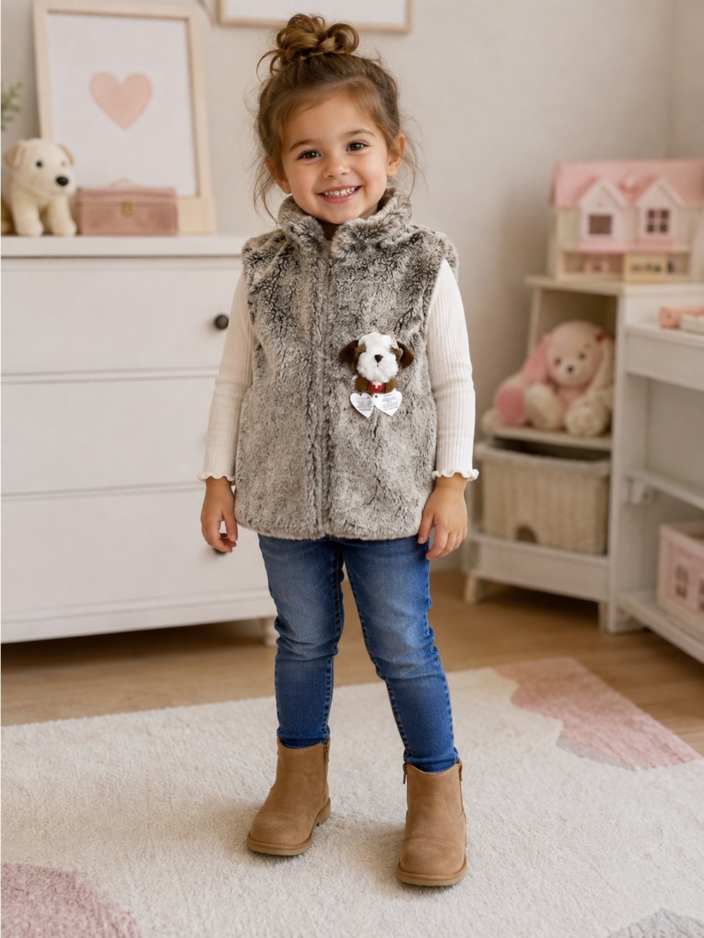 Dani Creations Saint Bernard Puppy Faux Fur Vest NWT Toddler Girls 2-3T France